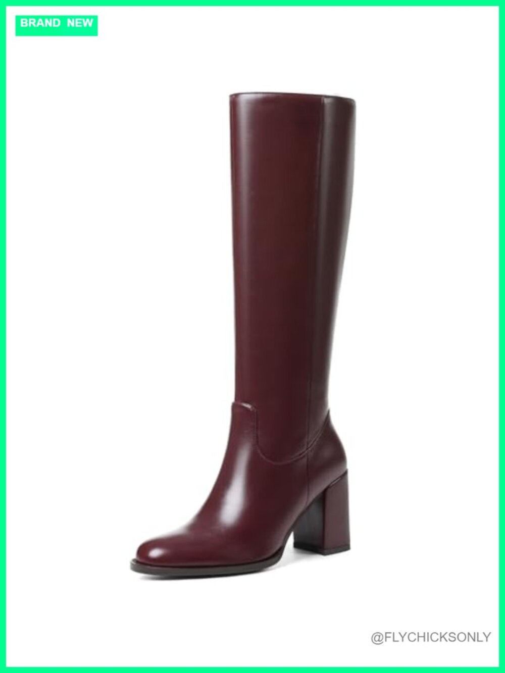 Wide Calf Knee High Boots Chunky Block Heel PU Leather Tall Zip Boots